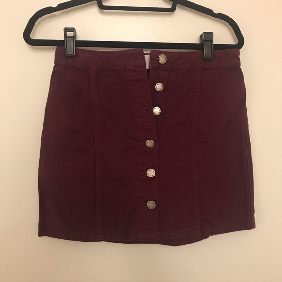 Burgundy Button Through A-Line Denim Skirt - Picture 2 of 2